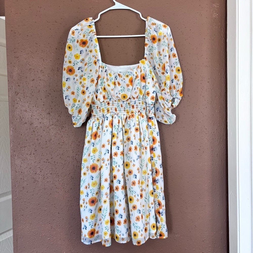 ASOS Floral Casual Dress in White and Yellow